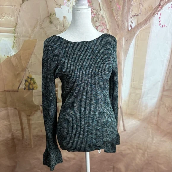 Theory Cabled Print Rib Boat Neck Top Multicolor - Picture 2 of 7